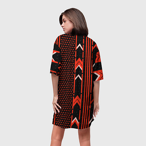 Женская длинная футболка Красные обои на чёрном фоне / 3D-принт – фото 4