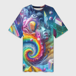 Женская длинная футболка Абстрактное граффити с лицом девушки