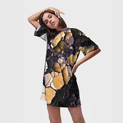 Футболка женская длинная Чёрно-жёлтый камень, цвет: 3D-принт — фото 2