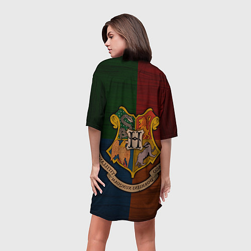 Женская длинная футболка Hogwarts emblem / 3D-принт – фото 4