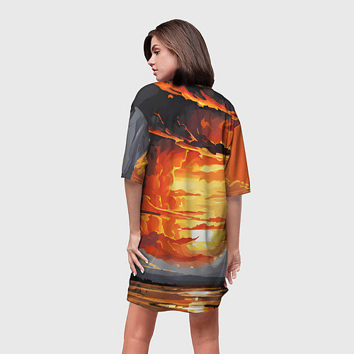 Женская длинная футболка Багровый закат / 3D-принт – фото 4
