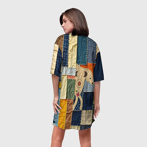 Женская длинная футболка Пэчворк с собакой / 3D-принт – фото 4