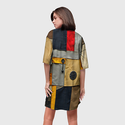 Женская длинная футболка Ретро пэчворк / 3D-принт – фото 4