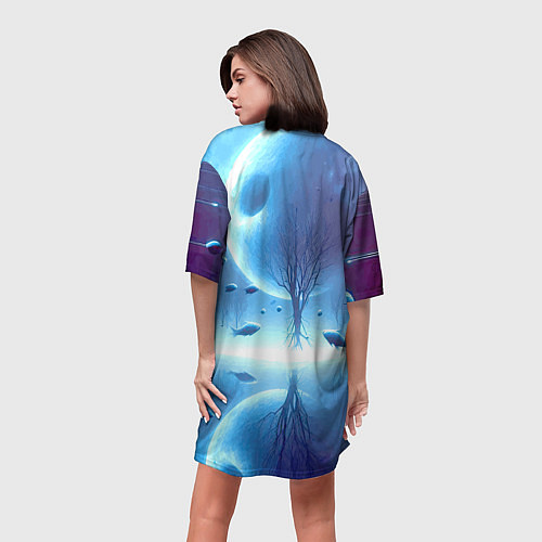 Женская длинная футболка Луна и рыбы - нейроарт фантазия / 3D-принт – фото 4