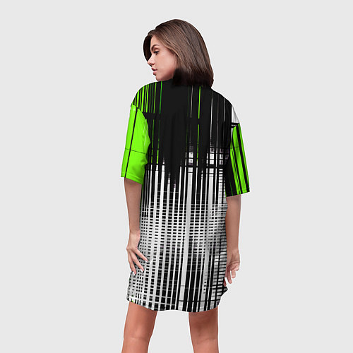 Женская длинная футболка Зелёно-чёрный гранж на белом фоне / 3D-принт – фото 4