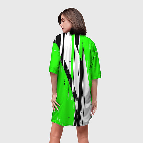 Женская длинная футболка Black and white vertical stripes on a green backgr / 3D-принт – фото 4