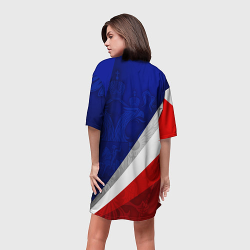 Женская длинная футболка Герб России - триколор / 3D-принт – фото 4