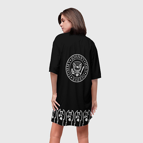 Женская длинная футболка Ramones: cat rock / 3D-принт – фото 4