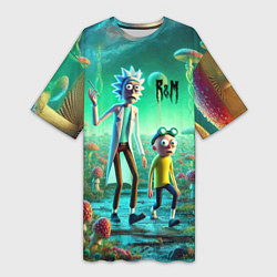 Женская длинная футболка Рик и Морти изучают планету мухоморов - нейроарт ф