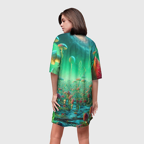 Женская длинная футболка Рик и Морти изучают планету мухоморов - нейроарт ф / 3D-принт – фото 4