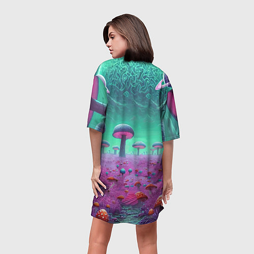 Женская длинная футболка Рик и Морту на сказочной грибной планете - нейроар / 3D-принт – фото 4