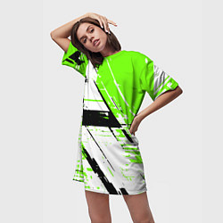 Футболка женская длинная Diagonal black and green stripes on a white backgr, цвет: 3D-принт — фото 2