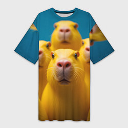 Футболка женская длинная Желтые капибары, цвет: 3D-принт