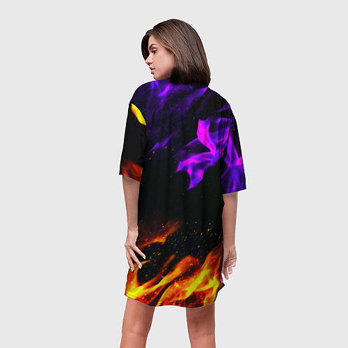 Женская длинная футболка Warthunder neon flame / 3D-принт – фото 4