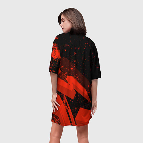 Женская длинная футболка Stray kids - красная абстракция / 3D-принт – фото 4