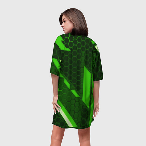 Женская длинная футболка Doom geometry green / 3D-принт – фото 4