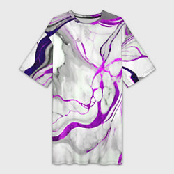 Футболка женская длинная Фиолетово-белый мрамор, цвет: 3D-принт