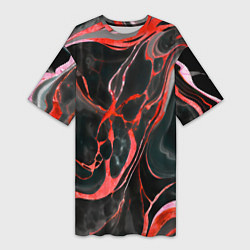 Футболка женская длинная Красно-чёрный мрамор, цвет: 3D-принт