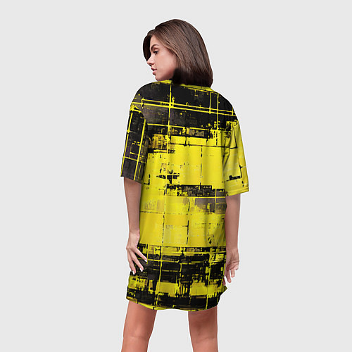 Женская длинная футболка Чёрно-жёлтый техно-паттерн / 3D-принт – фото 4