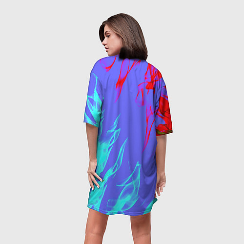 Женская длинная футболка Portal 2 neon flame steel / 3D-принт – фото 4