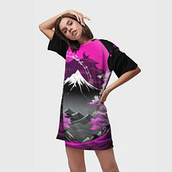 Футболка женская длинная Япония природа в коллаже, цвет: 3D-принт — фото 2