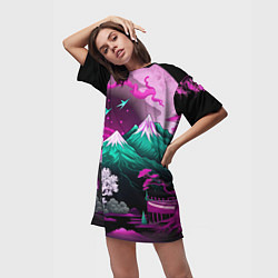 Футболка женская длинная Горы японии природа, цвет: 3D-принт — фото 2