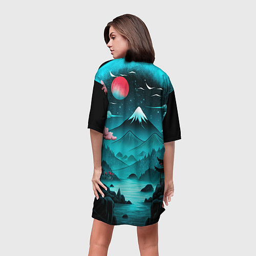 Женская длинная футболка Коллаж из природы Японии / 3D-принт – фото 4
