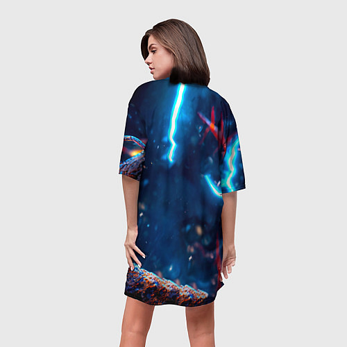 Женская длинная футболка Снигирь и молнии / 3D-принт – фото 4