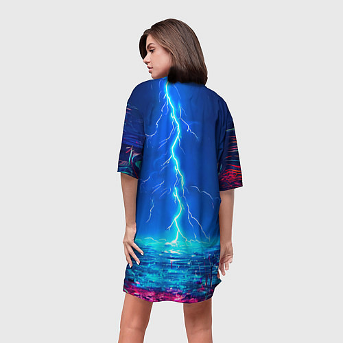 Женская длинная футболка Фламинго и молния / 3D-принт – фото 4