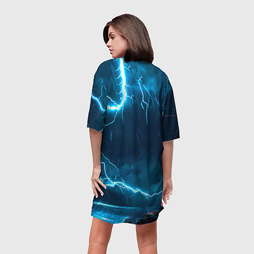Женская длинная футболка Чайка и молния / 3D-принт – фото 4