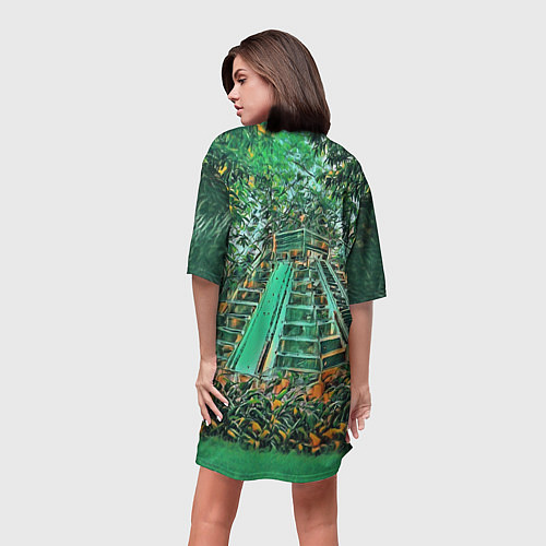 Женская длинная футболка Башня в джунглях / 3D-принт – фото 4