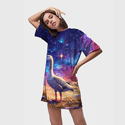 Футболка женская длинная Гусь и космос, цвет: 3D-принт — фото 2