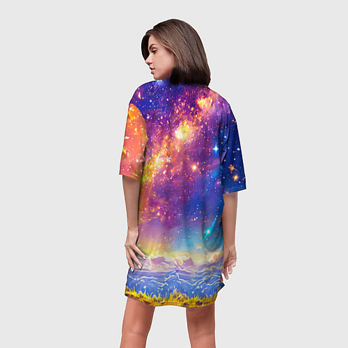 Женская длинная футболка Коровка и звездное небо / 3D-принт – фото 4