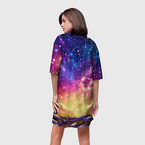 Женская длинная футболка Лось и звездное небо / 3D-принт – фото 4