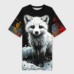 Женская длинная футболка Песец на черном