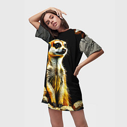 Футболка женская длинная Сурикат на черном, цвет: 3D-принт — фото 2