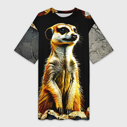 Женская длинная футболка Сурикат на черном