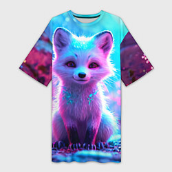 Женская длинная футболка Песец в неоновом свете