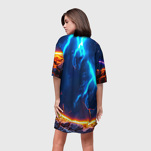 Женская длинная футболка Сурикат и удар молнии / 3D-принт – фото 4