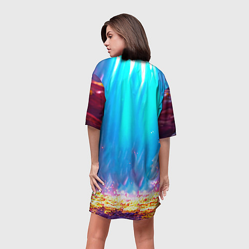 Женская длинная футболка Лама в неоновых лучах / 3D-принт – фото 4