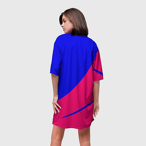 Женская длинная футболка Сочный синий с розовым двуцветный / 3D-принт – фото 4