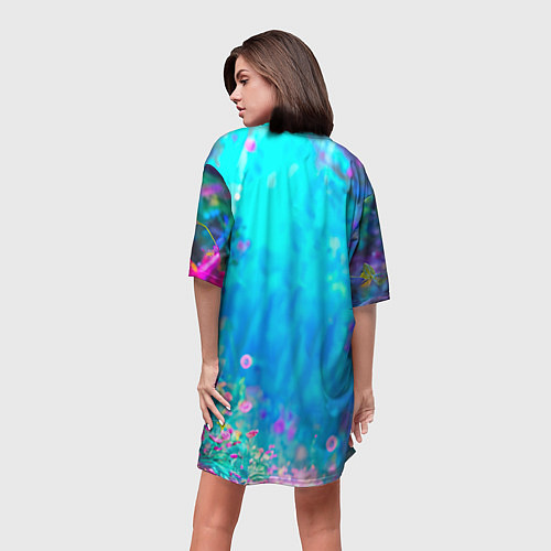 Женская длинная футболка Яркий павлин / 3D-принт – фото 4