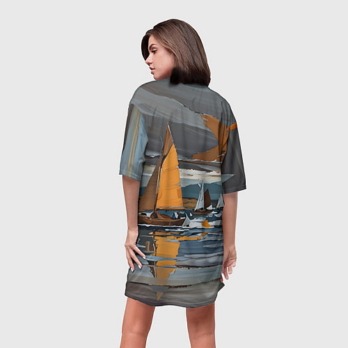 Женская длинная футболка Живопись с парусниками / 3D-принт – фото 4