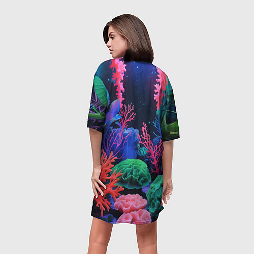 Женская длинная футболка Подводный мир с кораллами / 3D-принт – фото 4