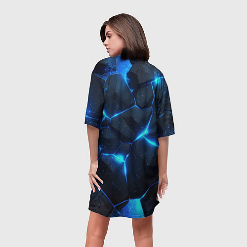 Женская длинная футболка Неоновый синий свет из плит / 3D-принт – фото 4
