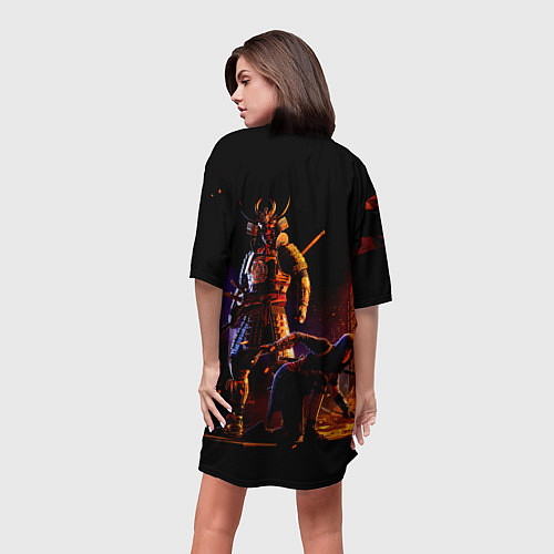 Женская длинная футболка Assassins Creed Shadows - samurai / 3D-принт – фото 4