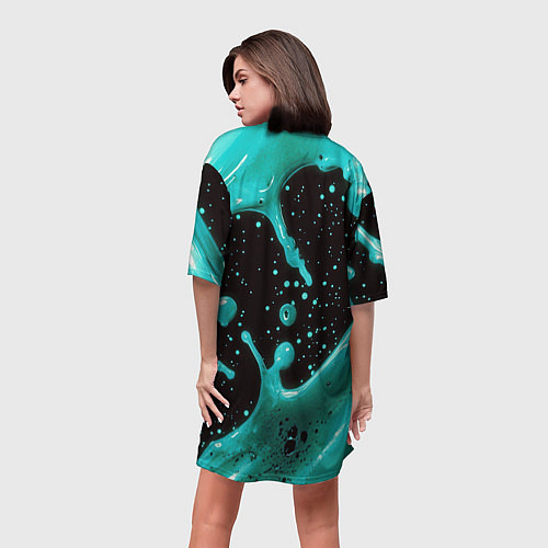 Женская длинная футболка Голубая краска и капли / 3D-принт – фото 4