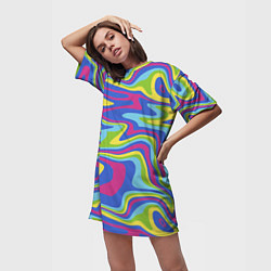 Футболка женская длинная Разноцветная абстракция волны, цвет: 3D-принт — фото 2