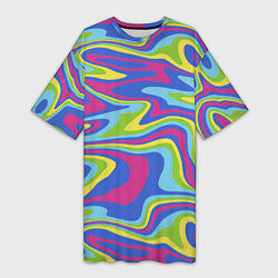Футболка женская длинная Разноцветная абстракция волны, цвет: 3D-принт