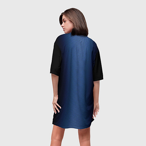 Женская длинная футболка Чёрно-синий градиент по центру текстура / 3D-принт – фото 4
